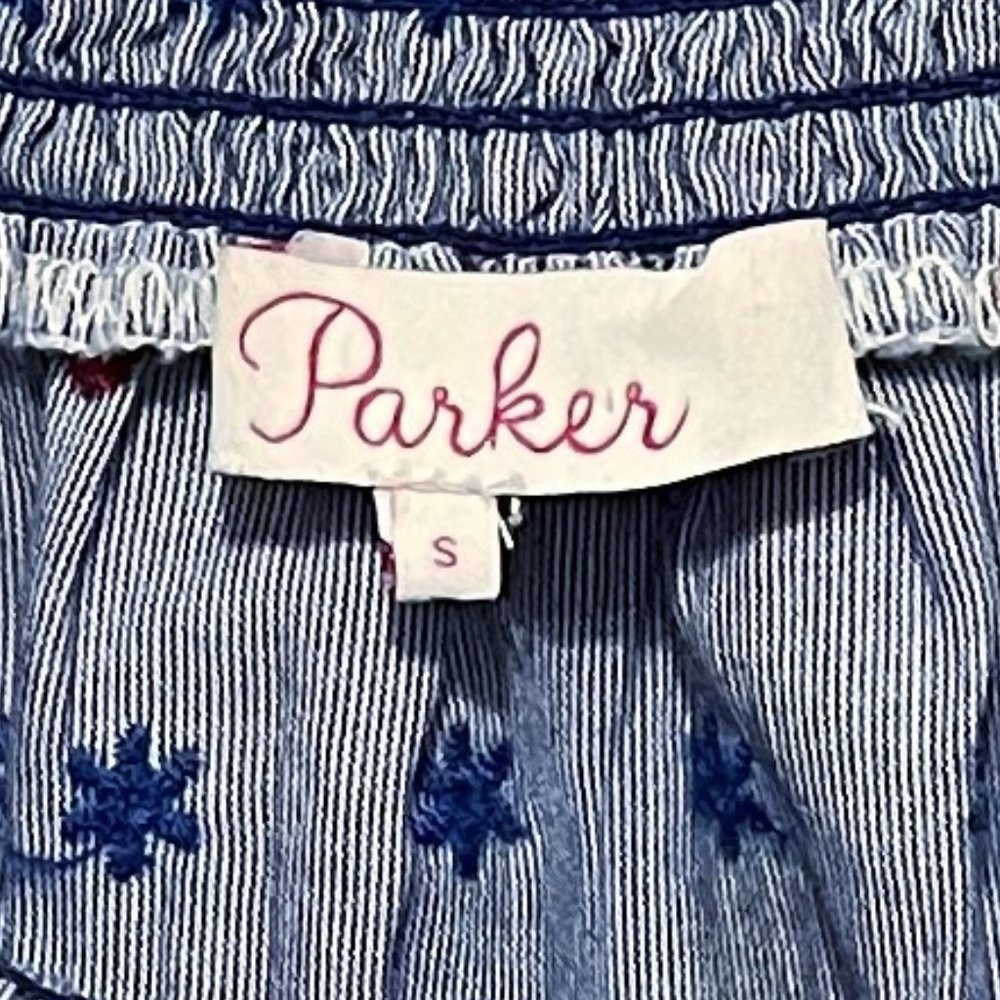 Parker Small Spade Blue Embroidered Chest Bow On Off Shoulder Top1/2 Sleeve Top - Picture 5 of 6